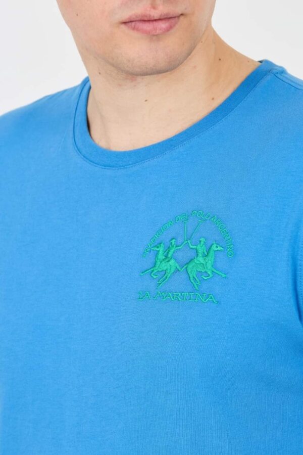 LA MARTINA Błękitny męski t-shirt z dużym logo