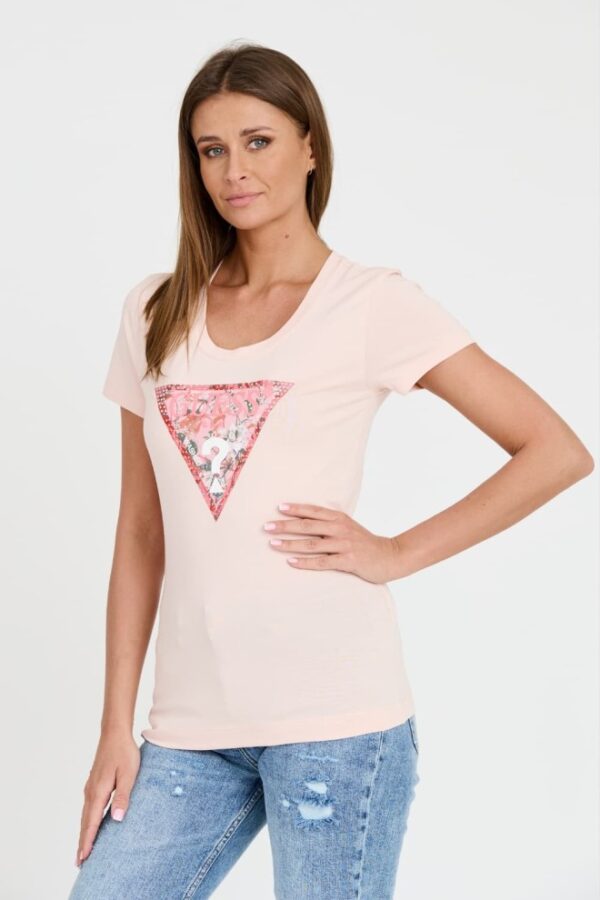 GUESS Różowy damski t-shirt Satin Triangle Tee