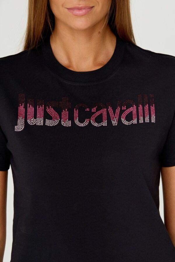 JUST CAVALLI Czarny damski t-shirt R LOGO CRYSTAL