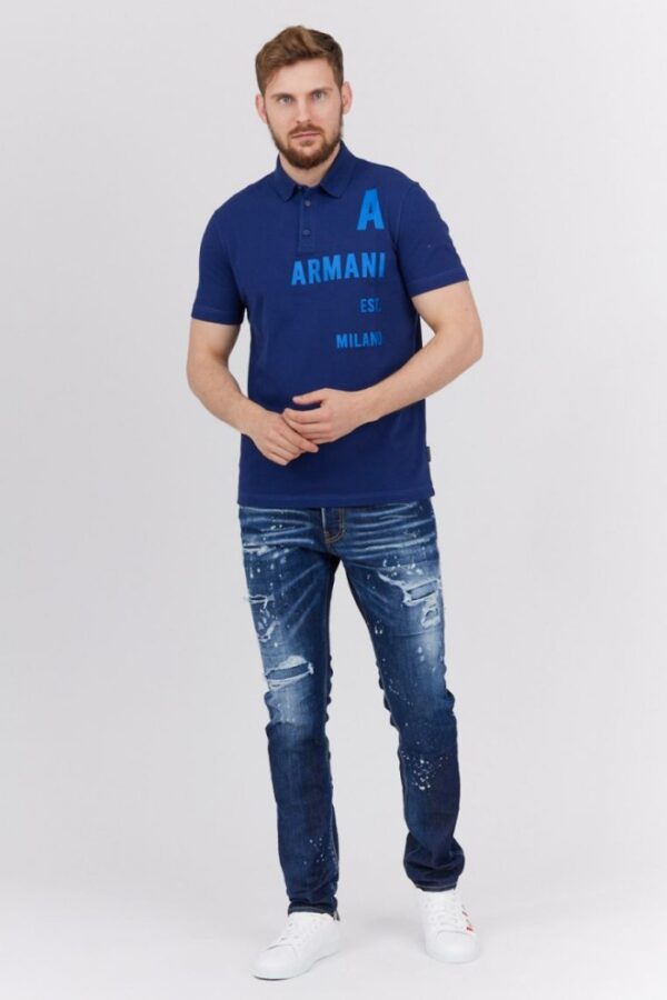 ARMANI EXCHANGE Granatowa męska koszulka polo z nadrukiem