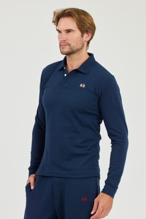 LA MARTINA Granatowy męski longsleeve polo Piquet Stretch