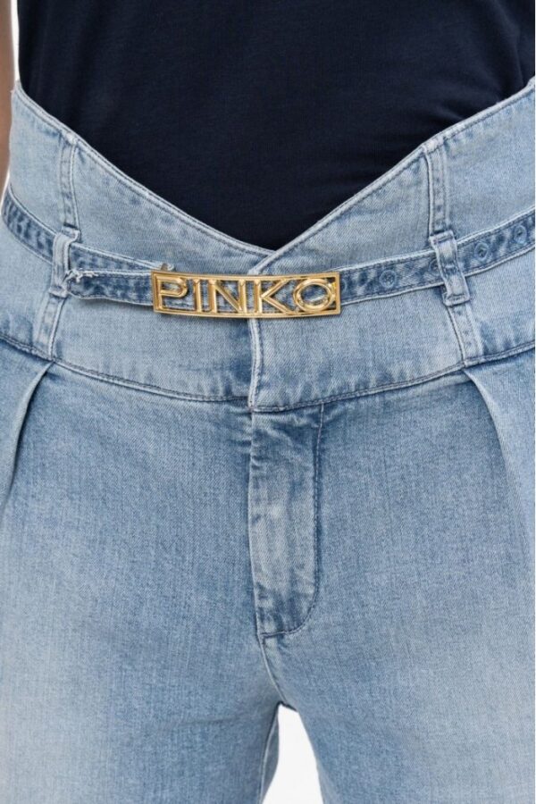 PINKO Niebieskie jeansy damskie z wysokim stanem