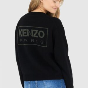 KENZO Czarny sweter damski z kwiatkiem