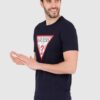 GUESS Granatowy męski t-shirt bawełniany slim fit