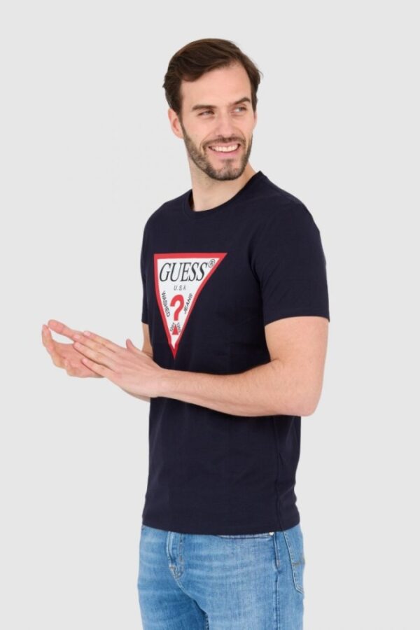 GUESS Granatowy męski t-shirt bawełniany slim fit