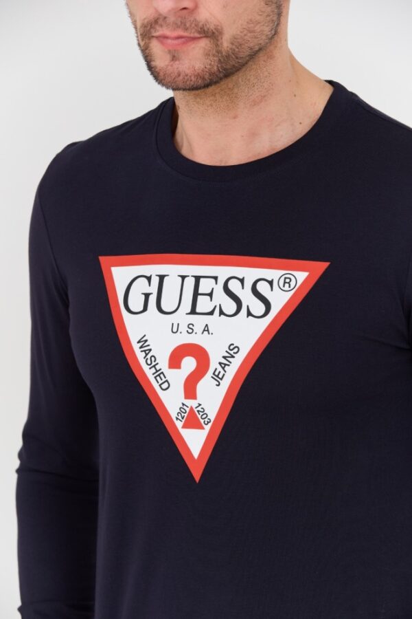 GUESS Granatowy męski longsleeve Original Logo Tee