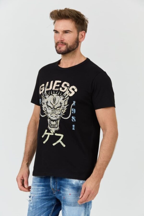 GUESS Czarny męski t-shirt bawełniany Dragon Tee