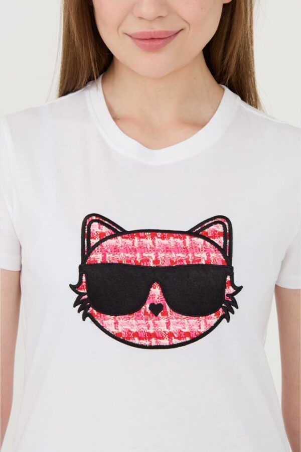 KARL LAGERFELD Biały damski t-shirt Boucle Choupette