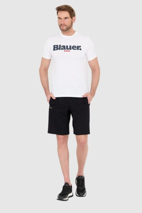 BLAUER Biały męski t-shirt z dużym logo