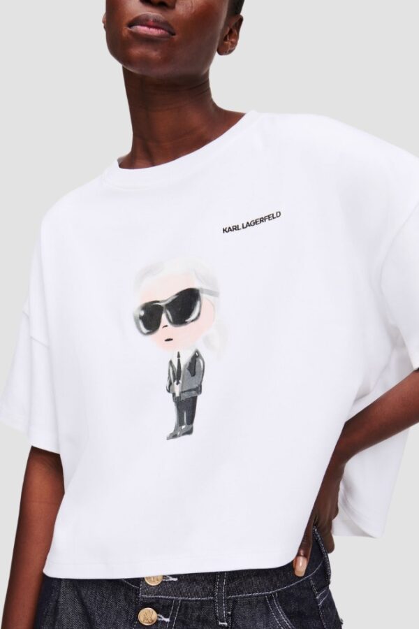 KARL LAGERFELD Biały damski t-shirt Ikon Aquarelle K Boxy Tshirt