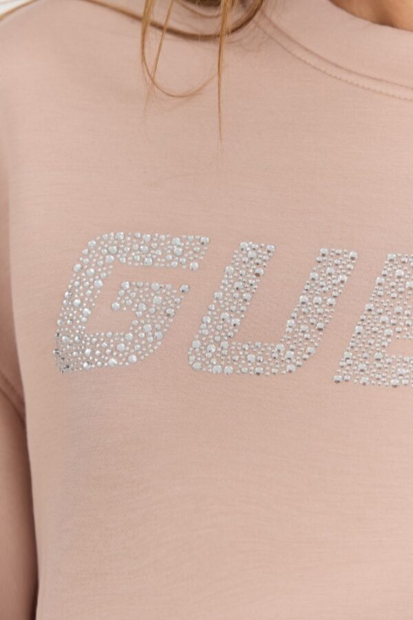 GUESS Beżowa damska bluza z cyrkoniami Cecilia