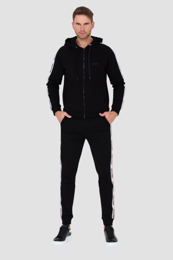 MOSCHINO Czarna męska bluza z kapturem i lampasami