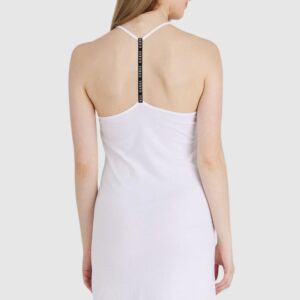 eaf8aab6c36374df49001532d0723ebbec08ce72 GUESS Biała sukienka damska na ramiączka z trójkątnym logo