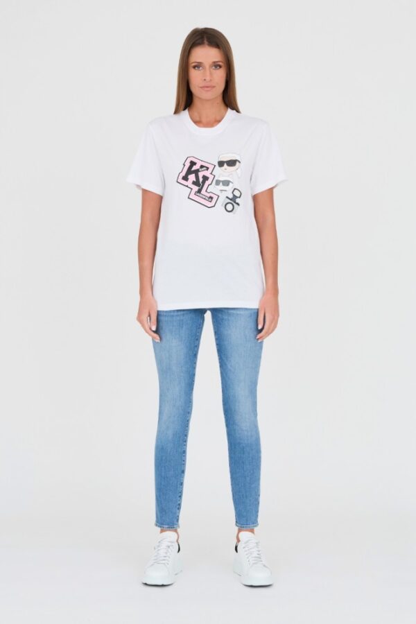 KARL LAGERFELD Biały damski t-shirt Ikonik Varsity Tee