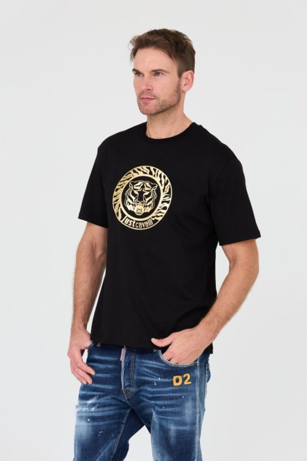 JUST CAVALLI Czarny męski t-shirt T-round Gold