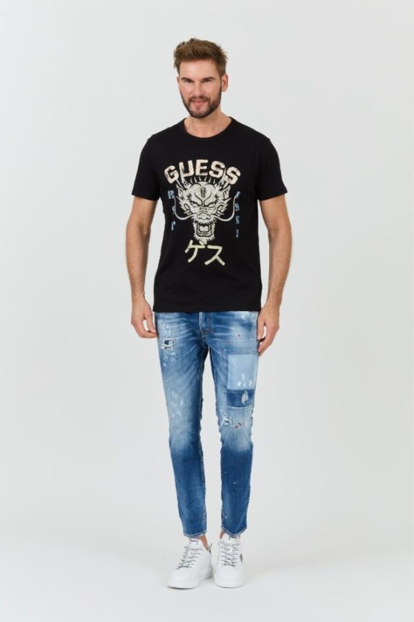 GUESS Czarny męski t-shirt bawełniany Dragon Tee