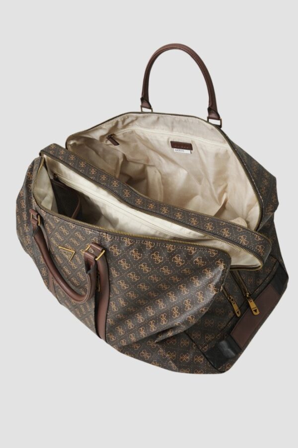 GUESS Brązowa męska logowana torba podróżna Pisa Double