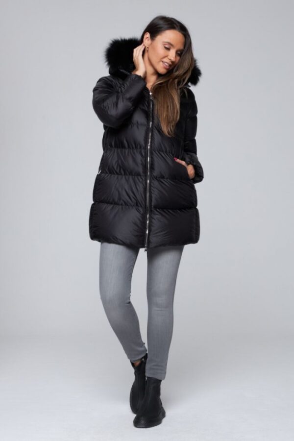 HETREGO Czarna damska długa kurtka puchowa Hanna z lisem, Rozmiar 38 EU - 42 IT