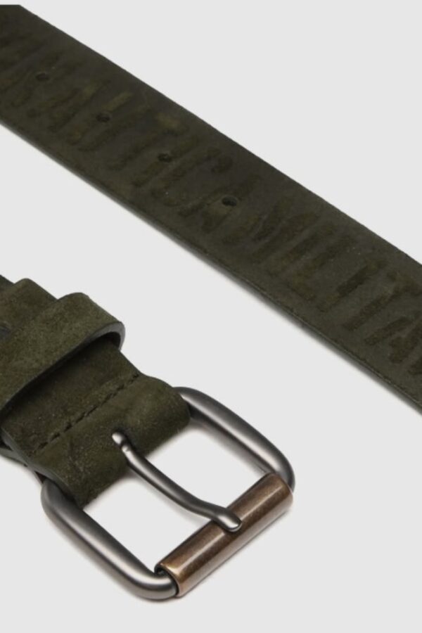 AERONAUTICA MILITARE Skórzany zielony pasek męski z wypukłymi napisami, Rozmiar 100