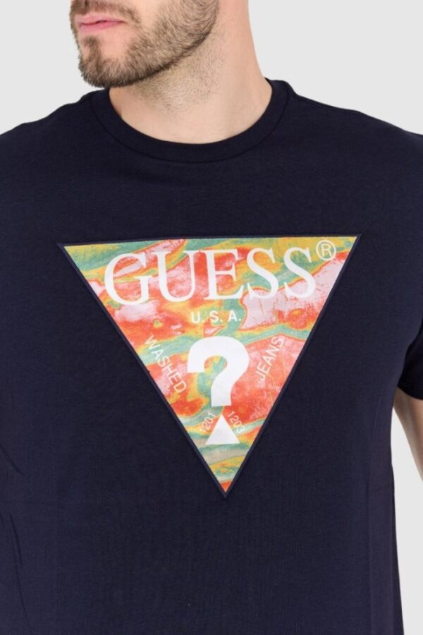 GUESS Granatowy bawełniany męski T-shirt slim fit