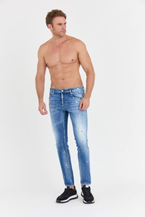DSQUARED2 Niebieskie męskie jeansy medium bleached spots wash cool guy