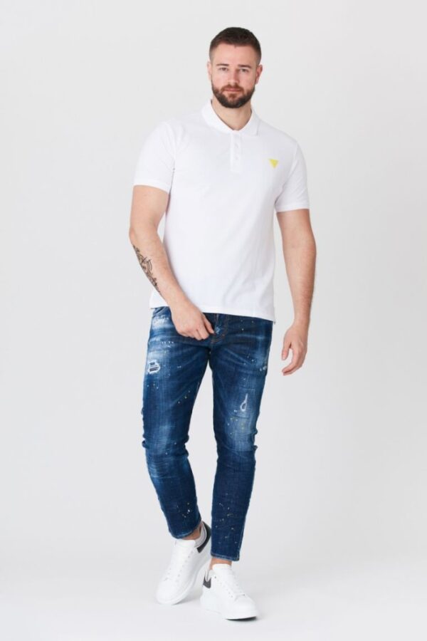 eebd95cab9cc8974df5b03bf7ebccba2fef44b78 GUESS Biała męska koszulka polo z żółtym logo