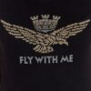 AERONAUTICA MILITARE Czarny bawełniany t-shirt damski z orłem wykonanym z dżetów