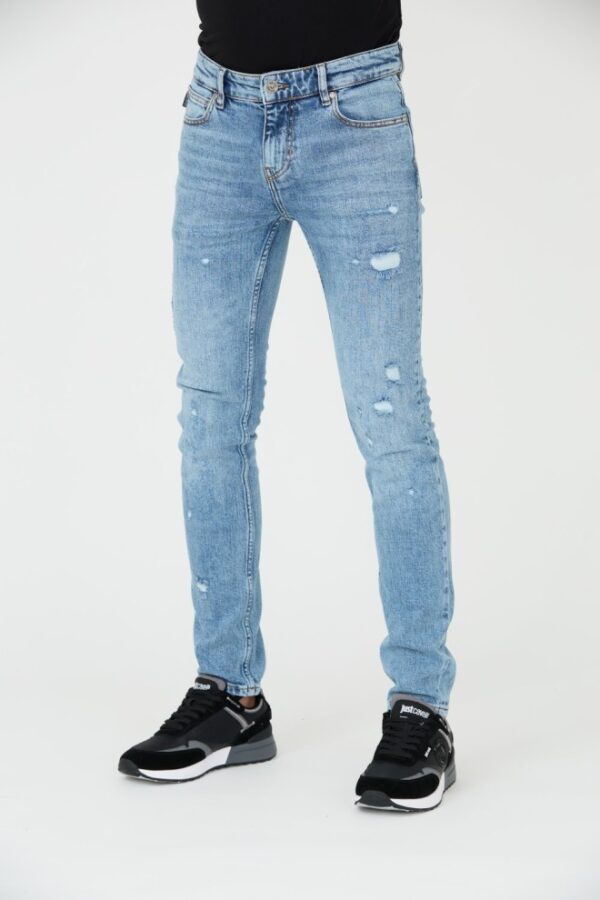 JUST CAVALLI Niebieskie męskie jeansy Super Slim Chain
