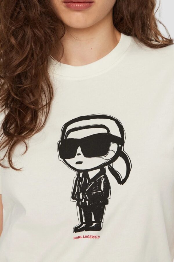 KARL LAGERFELD Beżowy damski t-shirt Ikon Sketch Karl