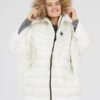 BLAUER Ecru damski puchowy płaszcz z futrem jenota