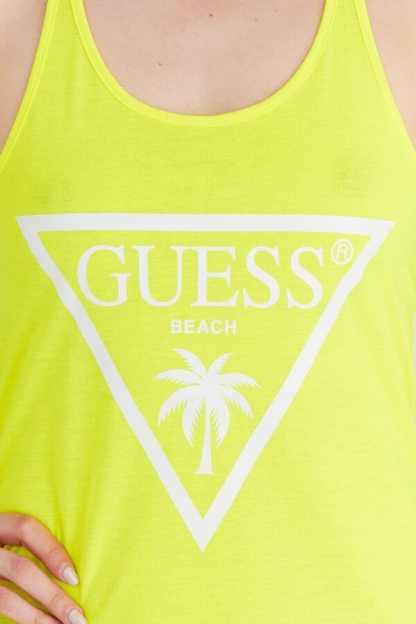 GUESS Żółta damska neonowa sukienka z trójkątnym logo na ramiączka