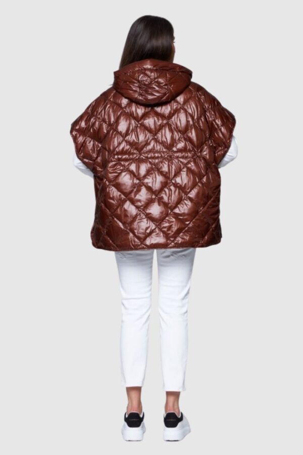 HETREGO Brązowy damski puchowy bezrękawnik Ginger z kapturem