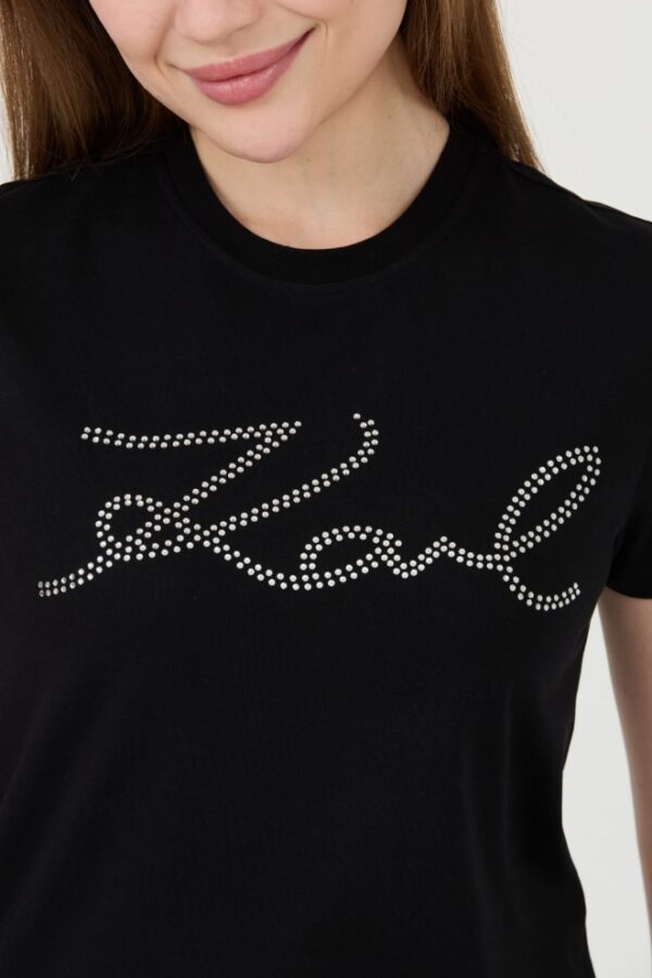 KARL LAGERFELD Czarny damski t-shirt Rhinestone Logo