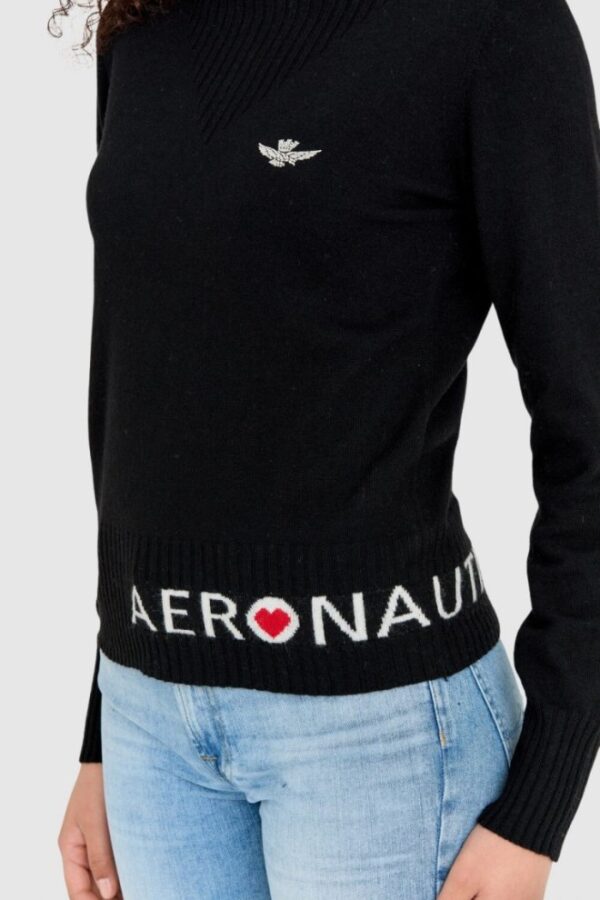 AERONAUTICA MILITARE Czarny sweter damski z domieszką kaszmiru