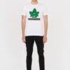 DSQUARED2 Męski biały t-shirt z zielonym liściem