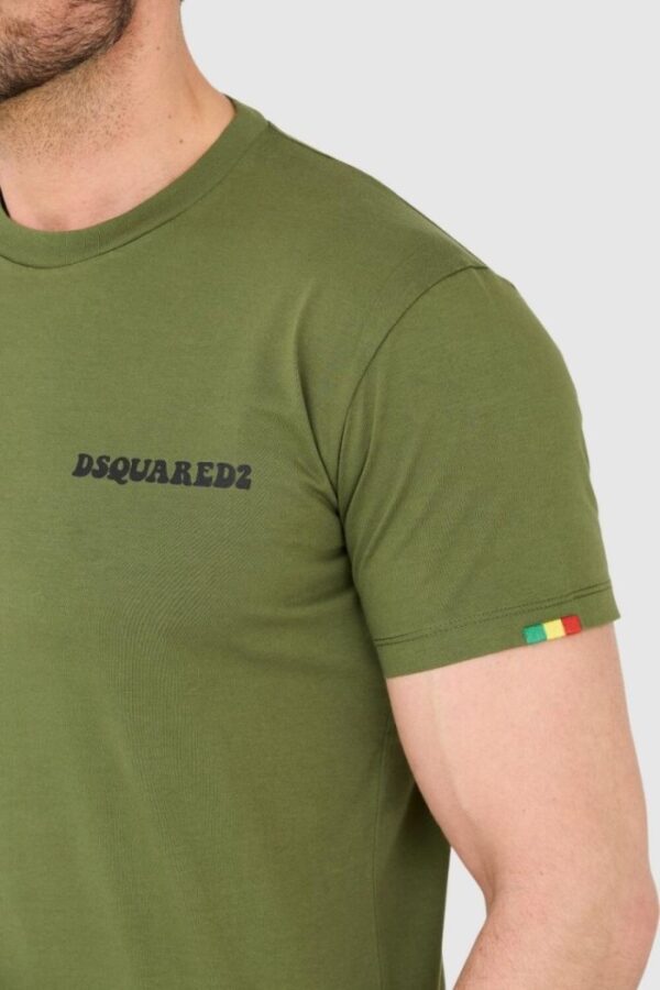 DSQUARED2 Zielony męski bawełniany t-shirt z małym logo