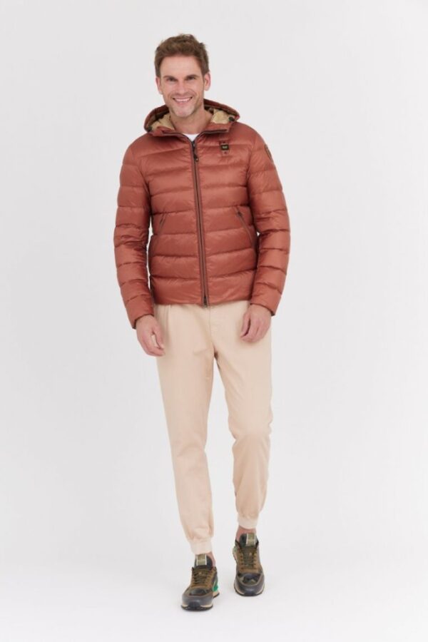 BLAUER Brązowa męska puchowa kurtka Sergio z kapturem