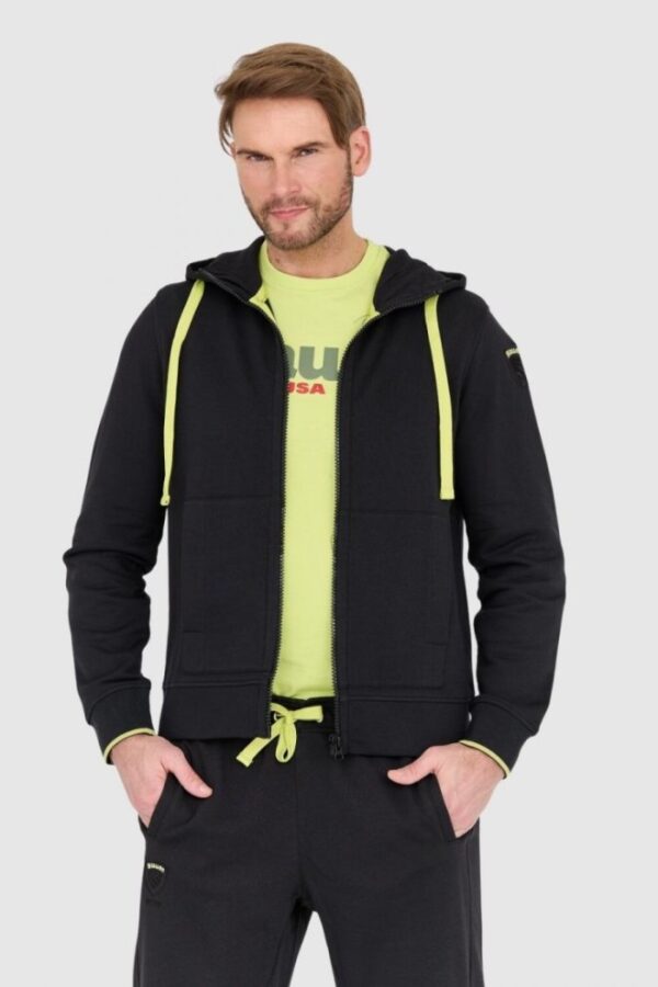 BLAUER Czarna męska rozpinana bluza z kapturem