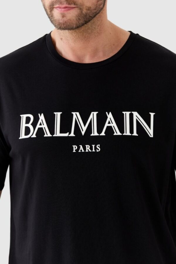 BALMAIN Czarny męski t-shirt z wypukłym gumowym logo, Rozmiar 2