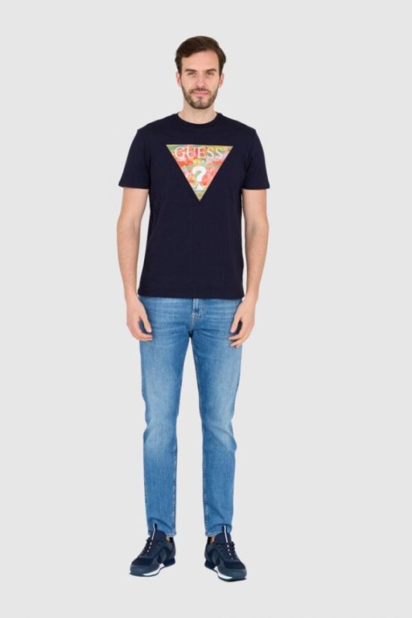 GUESS Granatowy bawełniany męski T-shirt slim fit