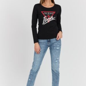 GUESS Czarny damski longsleeve Icon Tee z dużym logo