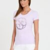 GUESS Lawendowy damski t-shirt 4G LOGO TEE