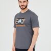 EA7 Męski szary t-shirt z holograficznym logo