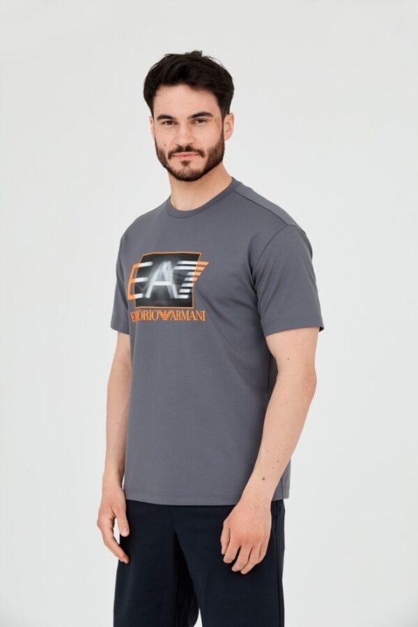 EA7 Męski szary t-shirt z holograficznym logo