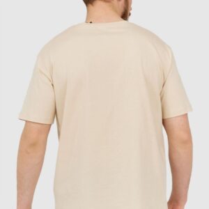 BALMAIN Beżowy t-shirt męski z aplikacją z logo