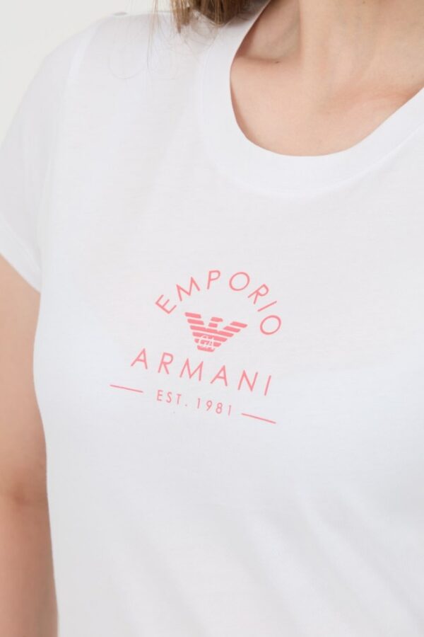 EMPORIO ARMANI Biały damski t-shirt Uni Logo Printe