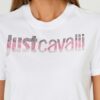 JUST CAVALLI Biały damski t-shirt R LOGO CRYSTAL