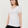 EA7 Biały damski t-shirt z cyrkoniami