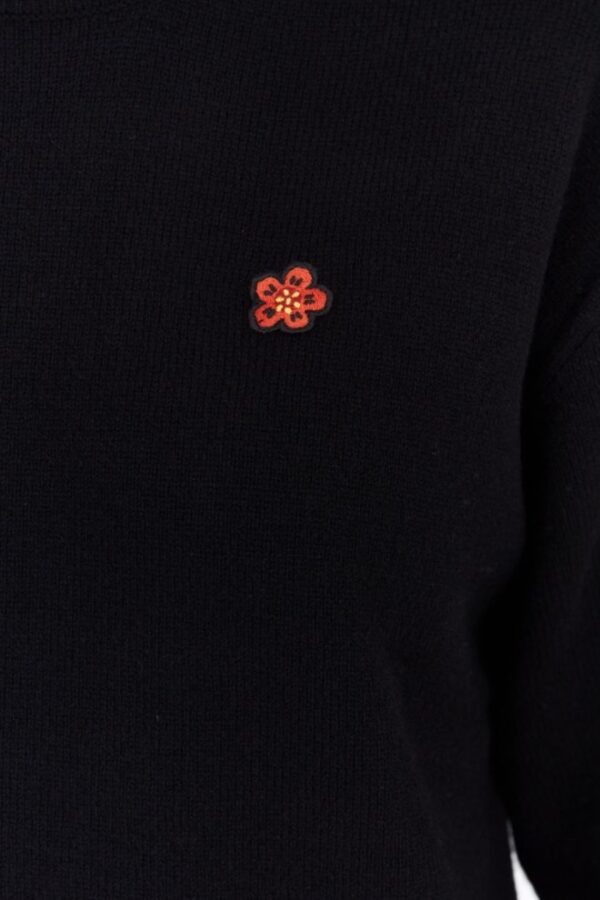 KENZO Czarny sweter damski z kwiatkiem