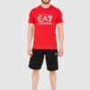EA7 Czerwony męski t-shirt z dużym białym logo
